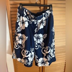 Sonoma Men's Navy and White Floral Swim Trunks